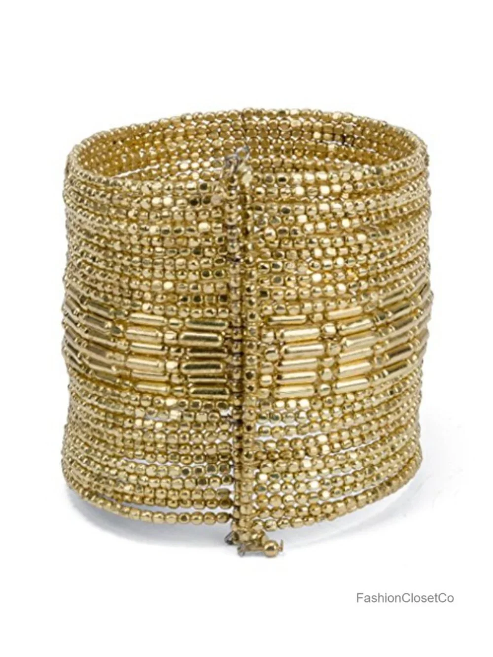 Gold Beaded Cuff Bracelet Statement Handmade Boho